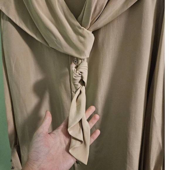VINTAGE 1980s Anne Pinkerton Collection Beige Silk Blouse Est. Size XL - Picture 7 of 12